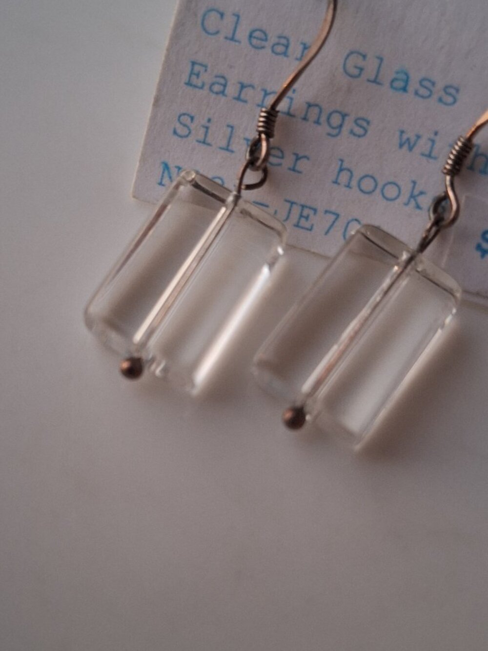 Clear Glass Rectangular Bead Earrings with 925 Silver Earring Hooks